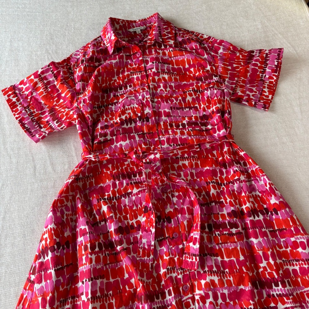 Tucker NYC Sarah Shirt Dress Frankenthaler in Rose Abstract Cotton Midi Med